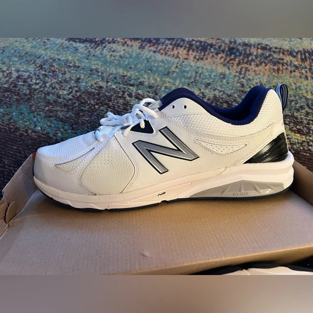 New Balance White and Navy Sneakers